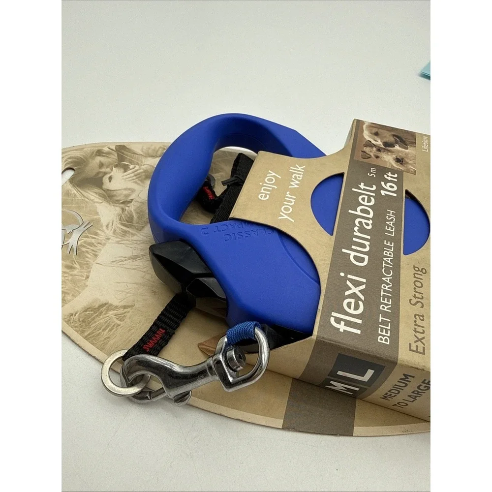 Flexi Durabelt Retractable Dog Leash 16 ft M/L Up to 77 lbs Blue